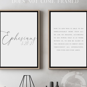 Ephesians 3:20-21, Bible Verse Quote, Set of 2 Poster Prints, Christian Home Wall Art Décor, Minimalist Art, Multiple Sizes