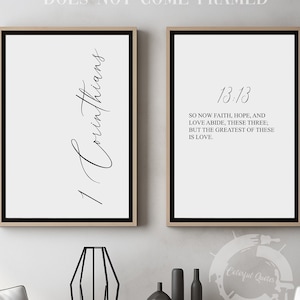 1 Corinthians 13:13, Bible Verse Quote, Set of 2 Poster Prints, Christian Home Wall Art Décor, Minimalist Art, Multiple Sizes