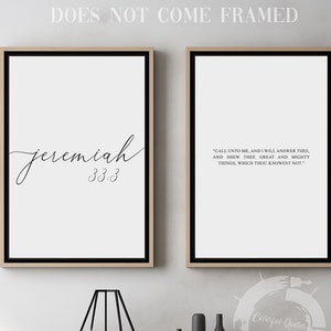 Jeremiah 33:3, Bible Verse Quote, Set of 2 Poster Prints, Christian Home Wall Art Décor, Minimalist Art, Multiple Sizes