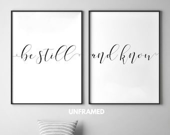 Be Still and Know, Minimalist Poster Prints, Home Wall Decor, Set of 3