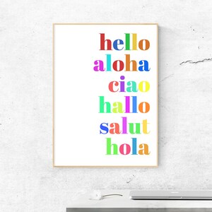Hello in Different Languages, Colorful Poster Print, Home Wall Art