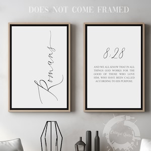 Romans 8:28, Bible Verse Quote, Set of 2 Poster Prints, Christian Home Wall Art Décor, Minimalist Art, Multiple Sizes