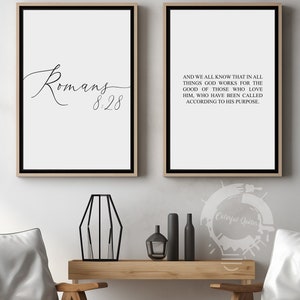 Romans 8:28, Bible Verse Quote, Set of 2 Poster Prints, Christian Home Wall Art Décor, Minimalist Art, Multiple Sizes