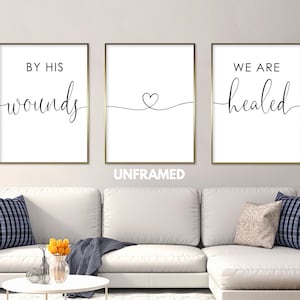 By His Wounds, We are Healed, Religious Posters, Set of 3 Poster Prints, Christian Home Wall Art Décor, Minimalist Art, Multiple Sizes