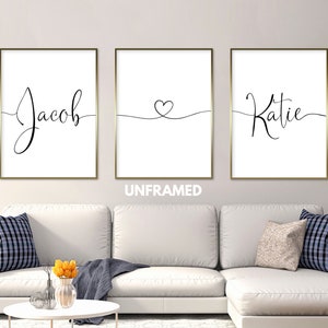 Custom Names, Personalized Posters for Couples, Romantic Posters, Set of 3 Poster Prints, Home Wall Art Décor, Minimalist Art