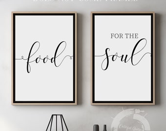 Food for the Soul, Minimalist Poster Prints, Home Wall Art, Set of 2