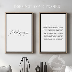 Philippians 4:8-9, Bible Verse Quote, Set of 2 Poster Prints, Christian Home Wall Art Décor, Minimalist Art, Multiple Sizes
