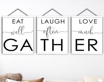 Eat Laugh Love Gather, Minimalist Poster Prints Set, Wall Art Decor