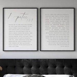 1 Peter 1:3-9, Bible Verse Quote, Set of 2 Poster Prints, Christian Home Wall Art Décor, Minimalist Art, Multiple Sizes