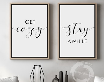 Get Cozy, Stay Awhile, Minimalist Poster Prints, Home Wall Art, Set of 2