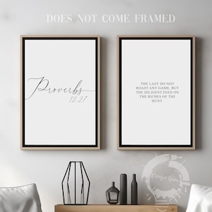 Proverbs 12:27, Bible Verse Quote, Set of 2 Poster Prints, Christian Home Wall Art Décor, Minimalist Art, Multiple Sizes