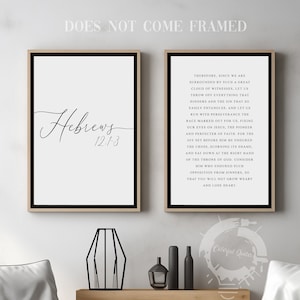 Hebrews 12:1-3, Bible Verse Quote, Set of 2 Poster Prints, Christian Home Wall Art Décor, Minimalist Art, Multiple Sizes
