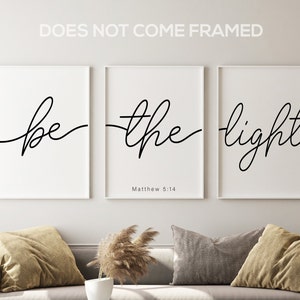 Matthew 5:14, Be the Light, Bible Verse Quote, Set of 3 Poster Prints, Christian Home Wall Art Décor, Minimalist Art, Multiple Sizes