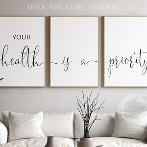 Your Health is a Priority, Motivational/Inspirational Quote, Set of 3 Poster Prints, Home Wall Art Décor, Minimalist Art, Multiple Sizes