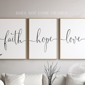 Faith, Hope, Love, Religious Posters, Set of 3 Poster Prints, Christian Home Wall Art Décor, Minimalist Art, Multiple Sizes