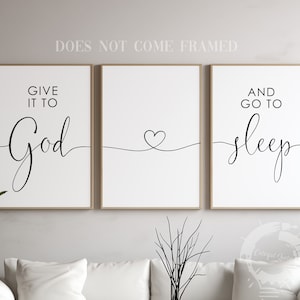 Give it to God and Go to Sleep, Religious Posters, Set of 3 Poster Prints, Christian Home Wall Art Décor, Minimalist Art, Multiple Sizes