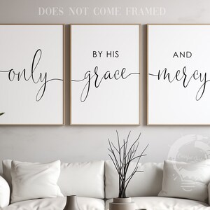 Only By His Grace and Mercy, Religious Posters, Set of 3 Poster Prints, Christian Home Wall Art Décor, Minimalist Art, Multiple Sizes
