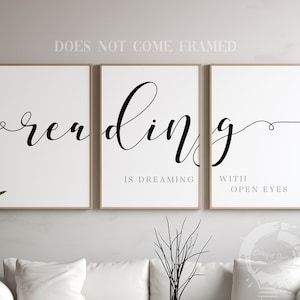 Reading is Dreaming, Set of 3 Poster Prints, Home Wall Art Décor, Minimalist Art, Multiple Sizes