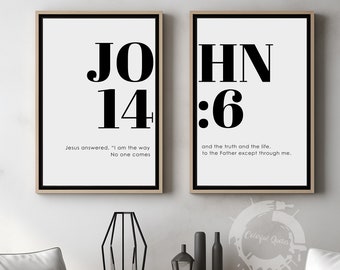 John 14:6, Bible Verse Quote, Set of 2 Poster Prints, Home Wall Art Décor, Minimalist Prints, Multiple Sizes