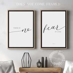 1 John 4:18, Bible Verse Quote, Set of 2 Poster Prints, Christian Home Wall Art Décor, Minimalist Art, Multiple Sizes