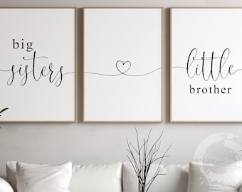 Big Sisters Little Brother, Minimalist Poster Print Set, Home Decor