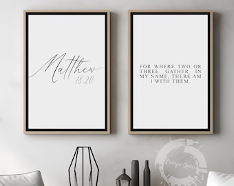 Matthew 18:20, Bible Verse Quote, Set of 2 Poster Prints, Christian Home Wall Art Décor, Minimalist Art, Multiple Sizes