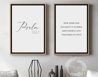 Psalm 133:1, Bible Verse Quote, Set of 2 Poster Prints, Christian Home Wall Art Décor, Minimalist Art, Multiple Sizes