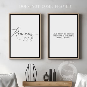 Romans 12:9, Bible Verse Quote, Set of 2 Poster Prints, Christian Home Wall Art Décor, Minimalist Art, Multiple Sizes