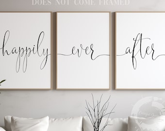 Happily Ever After, Minimalist Poster Prints Set, Romantic Home Wall Decor