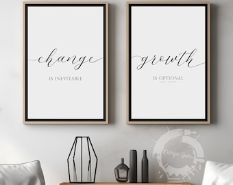 Change is Inevitable, Growth is Optional, Motivational Quote Poster Prints, Set of 2