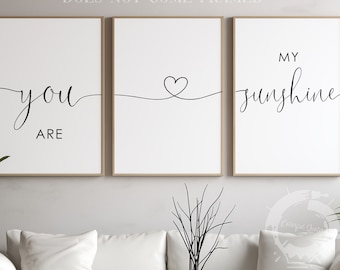 You Are My Sunshine, Romantic Poster Prints Set, Minimalist Home Decor, Set of 3