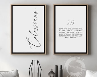 Colossians 3:13, Forgive Each Other, Bible Verse Quote, Set of 2 Poster Prints, Christian Home Wall Art Décor, Minimalist Art