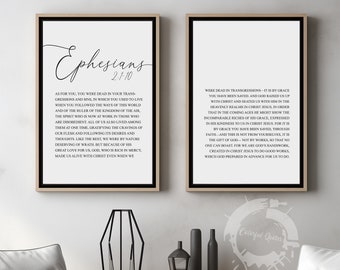 Ephesians 2:1-10, Set of 2 Poster Prints, Bible Verse Quotes, Multiple Sizes, Home Wall Art Decor