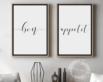 Bon Appetit, Minimalist Poster Prints, Kitchen Wall Art, Set of 2