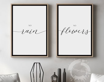 No Rain No Flowers, Set of 2 Poster Prints, Home Wall Décor, Motivational/Inspirational Quote, Multiple Sizes