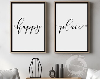 Happy Place, affiches minimalistes, oeuvre d'art murale pour la maison, lot de 2