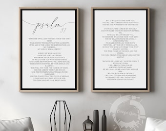 Psalm 91, Bible Verse Quote, Set of 2 Poster Prints, Christian Home Wall Art Décor, Minimalist Art, Multiple Sizes