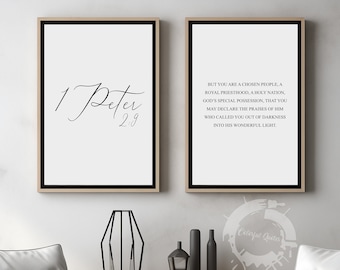 1 Peter 2:9, Bible Verse Set of 2 Poster Prints, Christian Home Décor