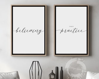 Believing Takes Practice, Motivational Quote Poster Set, Minimalist Wall Art Decor