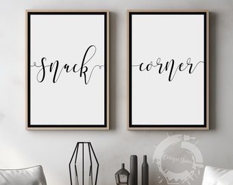 Coin snack, affiches minimalistes, oeuvre d'art murale pour la maison, lot de 2