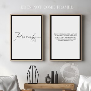 Proverbs 3:5-6, Bible Verse Quote, Set of 2 Poster Prints, Christian Home Wall Art Décor, Minimalist Art, Multiple Sizes