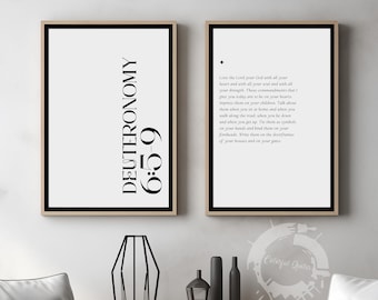 Deuteronomy 6:5-9, Love The Lord Your God, Bible Verse Quote, Set of 2 Poster Prints, Christian Home Wall Art Décor, Minimalist Art