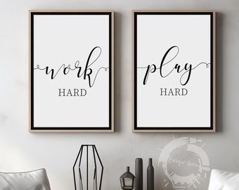 Work Hard Play Hard, Set of 2 Poster Prints, Home Wall Décor, Motivational/Inspirational Quote, Multiple Sizes