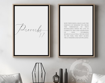 Proverbs 1:7, Bible Verse Quote, Set of 2 Poster Prints, Christian Home Wall Art Décor, Minimalist Art, Multiple Sizes