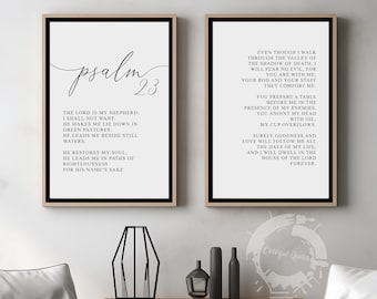 Psalm 23, Bible Verse Quote, Set of 2 Poster Prints, Christian Home Wall Art Décor, Minimalist Art, Multiple Sizes