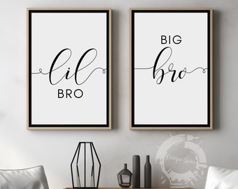 Big Bro Lil Bro, Minimalist Poster Prints Set, Home Wall Art