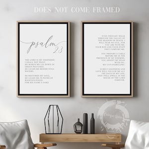 Psalm 23, Bible Verse Quote, Set of 2 Poster Prints, Christian Home Wall Art Décor, Minimalist Art, Multiple Sizes