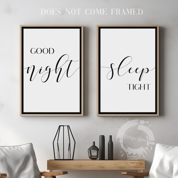 Good Night Sleep Tight, Set of 2 Prints, Minimalist Art, Typography Art, Wall Art, Multiple Sizes, Home Wall Art