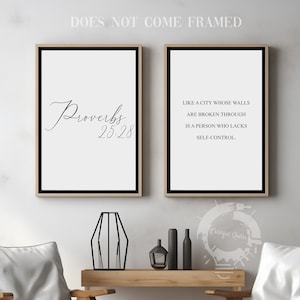 Proverbs 25:28, Bible Verse Quote, Set of 2 Poster Prints, Christian Home Wall Art Décor, Minimalist Art, Multiple Sizes