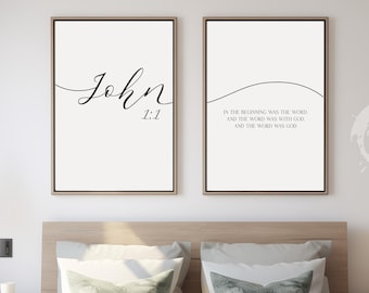 John 1:1, Bible Verse Quote, Set of 2 Poster Prints, Christian Home Wall Art Décor, Minimalist Art, Multiple Sizes